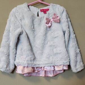 Betsey Johnson White Faux Fur Jacket with Pink Bow